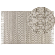 Tappeto Beige Lana Poliestere 160 x 230 cm Motivo geometrico Nappe Boho Moderno