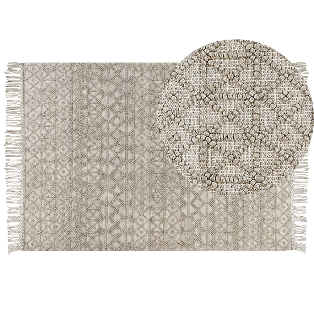 Tappeto Beige Lana Poliestere 160 x 230 cm Motivo geometrico Nappe Boho Moderno