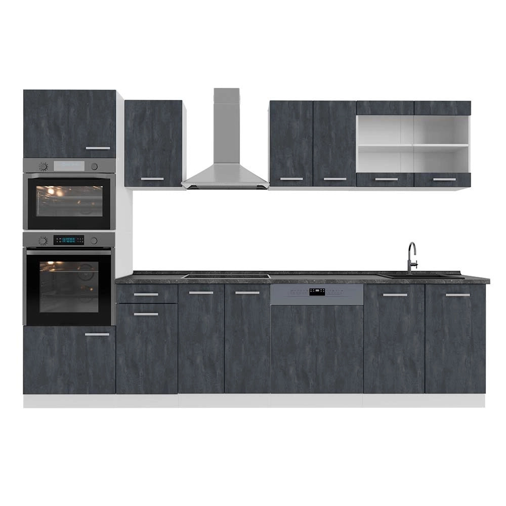 Cucina componibile R-Line Calce nera/Bianco 300 cm PL Antracite Vicco