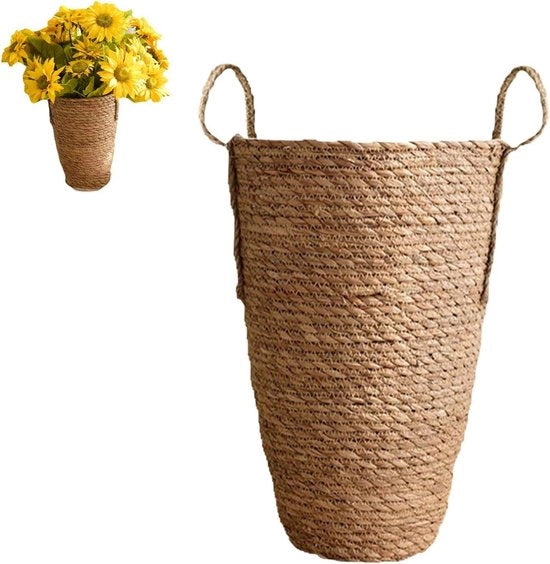 Mand per piante intrecciato di canne - Grande vaso di canna moderno - Copertura di canna per vaso per piante - Mand per piante di canna naturale - Decorazione per la casa - Mand elegante per deposito (S)