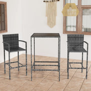 Set Bar da Giardino 3 pz in Polyrattan Grigio cod mxl 40516