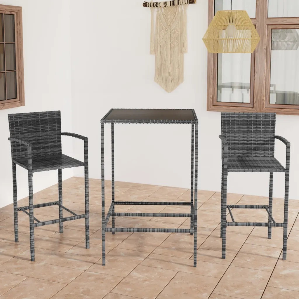 Set Bar da Giardino 3 pz in Polyrattan Grigio cod mxl 40516