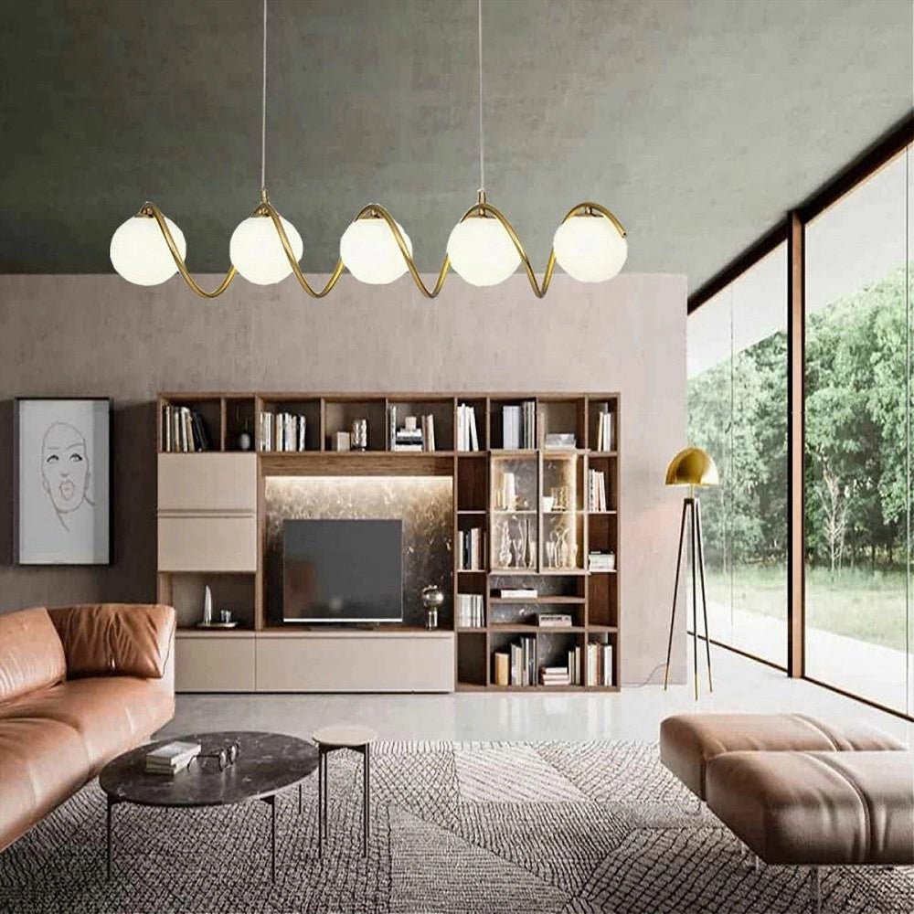 Trade Shop - Lampadario A Sospensione Soffitto Twister Con 5 Sfere Vetro Lampada Bronzo G9 B96 -