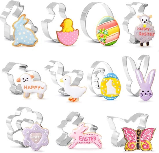 Set di stampi per biscotti, fondant e decorazioni di torta in acciaio inossidabile a forma di uovo di pasqua da 11 pezzi
