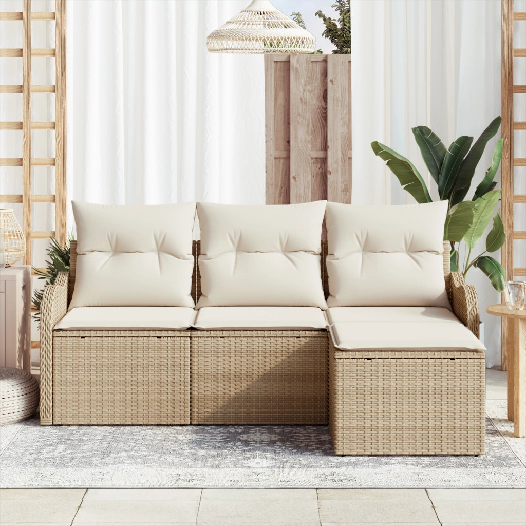Set Divano da Giardino a 4 Pezzi con Cuscini Beige in Polyrattan