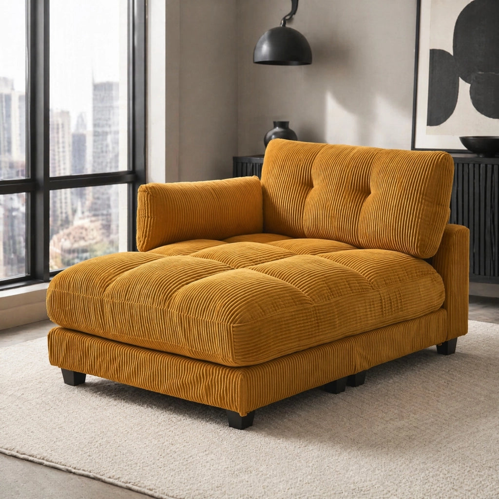 POLTRONA relax 140x112x81 cm in velluto a coste giallo senape con porta bicchieri