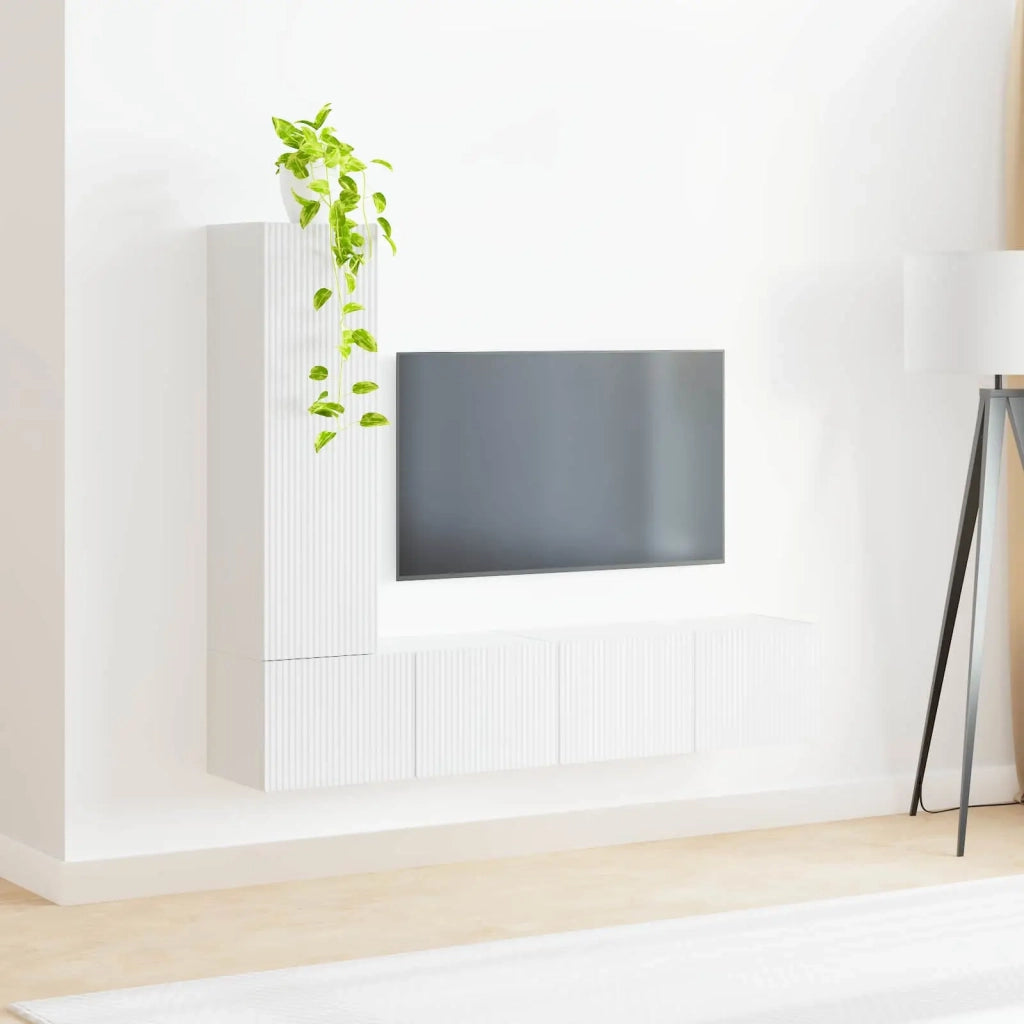 Set mobile TV 3 pcs Bianco Lucido Legno multistrato 3408992