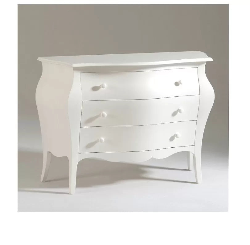 Comò 3 cassetti bombato shabby legno bianco opaco 116x42x85 (1020) - Mobili 2G