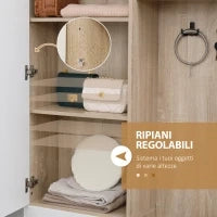 Mobile da Ingresso 4 in 1 in Truciolato con Specchio, Ganci e Ripiani Regolabili Interni, 145x29x184 cm