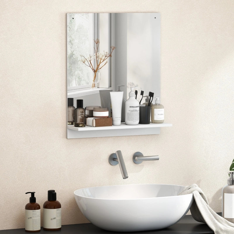 Specchio da bagno 50 x 60 cm, specchio da parete con mensola, specchio da bagno per ingresso, corridoio, bianco