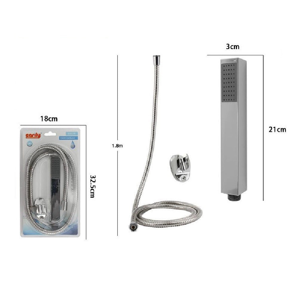Trade Shop - Kit Doccetta Doccino Squadrata Bagno Soffione Doccia Laccio 1,8 Mt Staffa 69302 -