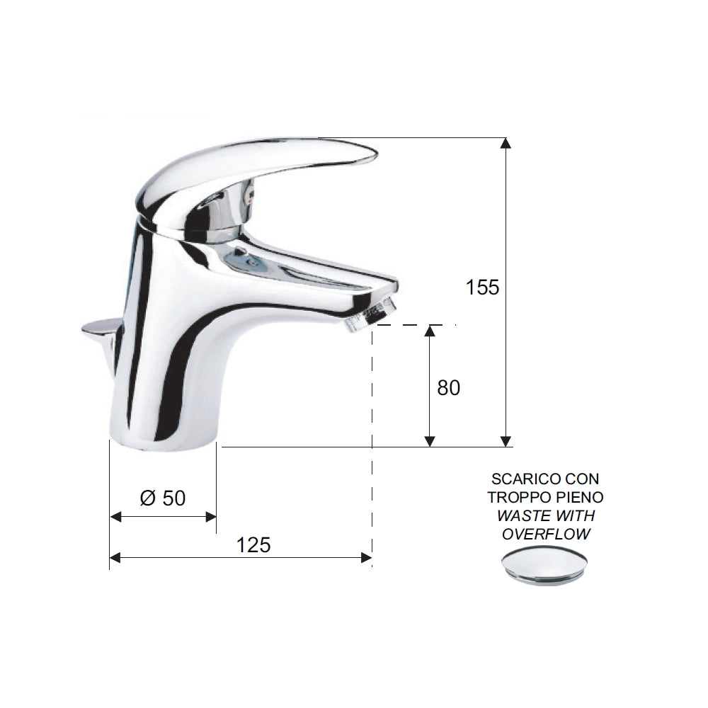 Miscelatore in ottone cromato per lavabo serie ten remer