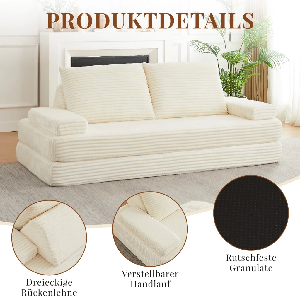 DIVANO MODULARE 211 cm in tessuto corduroy beige con schienali e braccioli regolabili