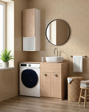 Mobile coprilavatrice Sindy Sx - Contenitore salvaspazio per bagno e lavanderia - Lavatrice non inclusa - Lavandino e Pensile compresi - Virginia - 122x93x60 cm_