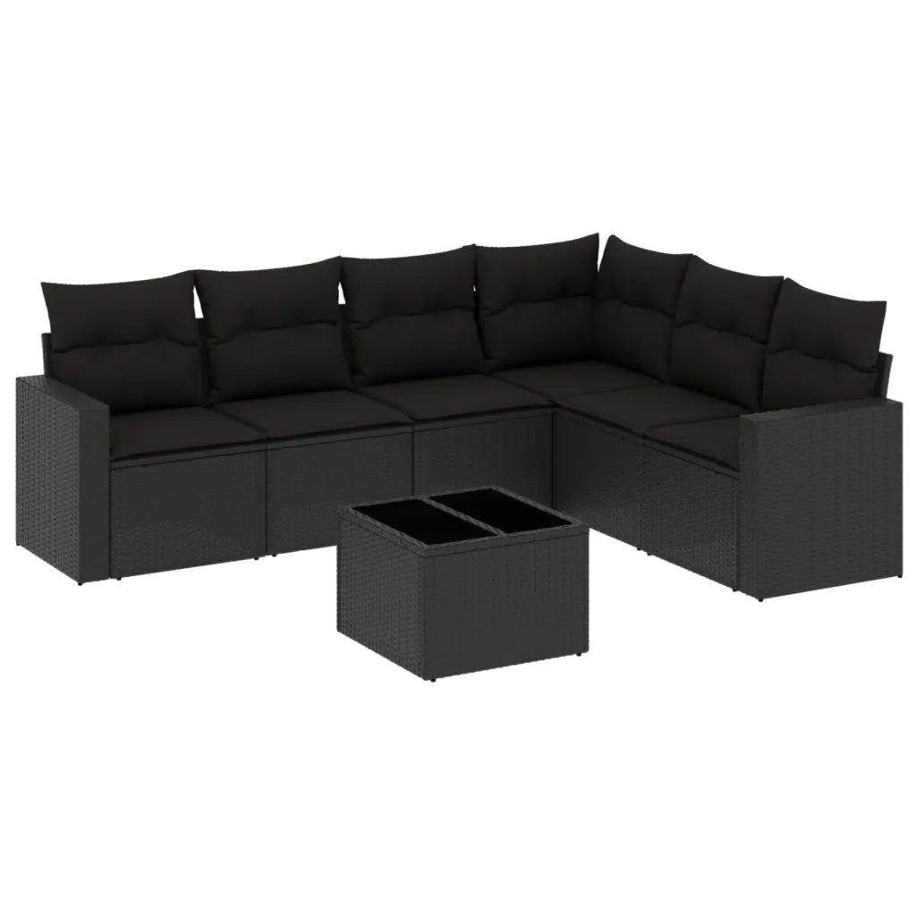 Set Divani da Giardino con Cuscini 7pz Nero Polyrattancod mxl 112694