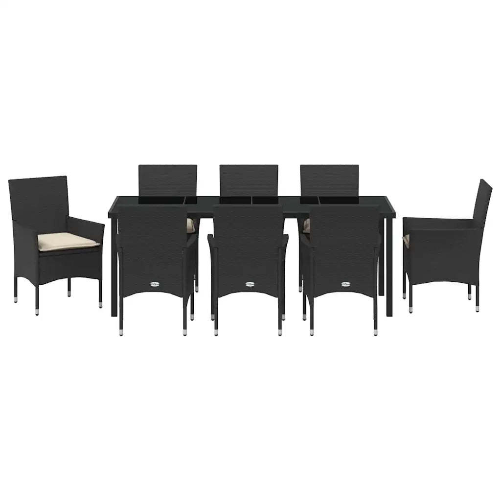 Set da Pranzo per Giardino con cuscino 9 pcs Nero polyrattan 3379771