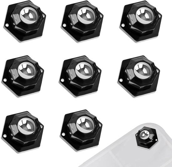 Pacco di 8 ruote a sfera per mobili, ruote mini 360°, pattini autoadesivi per elettrodomestici, piccole ruote per bidoni della spazzatura, cassonetti, accessori da cucina, piccole ruote per mobili (nero)