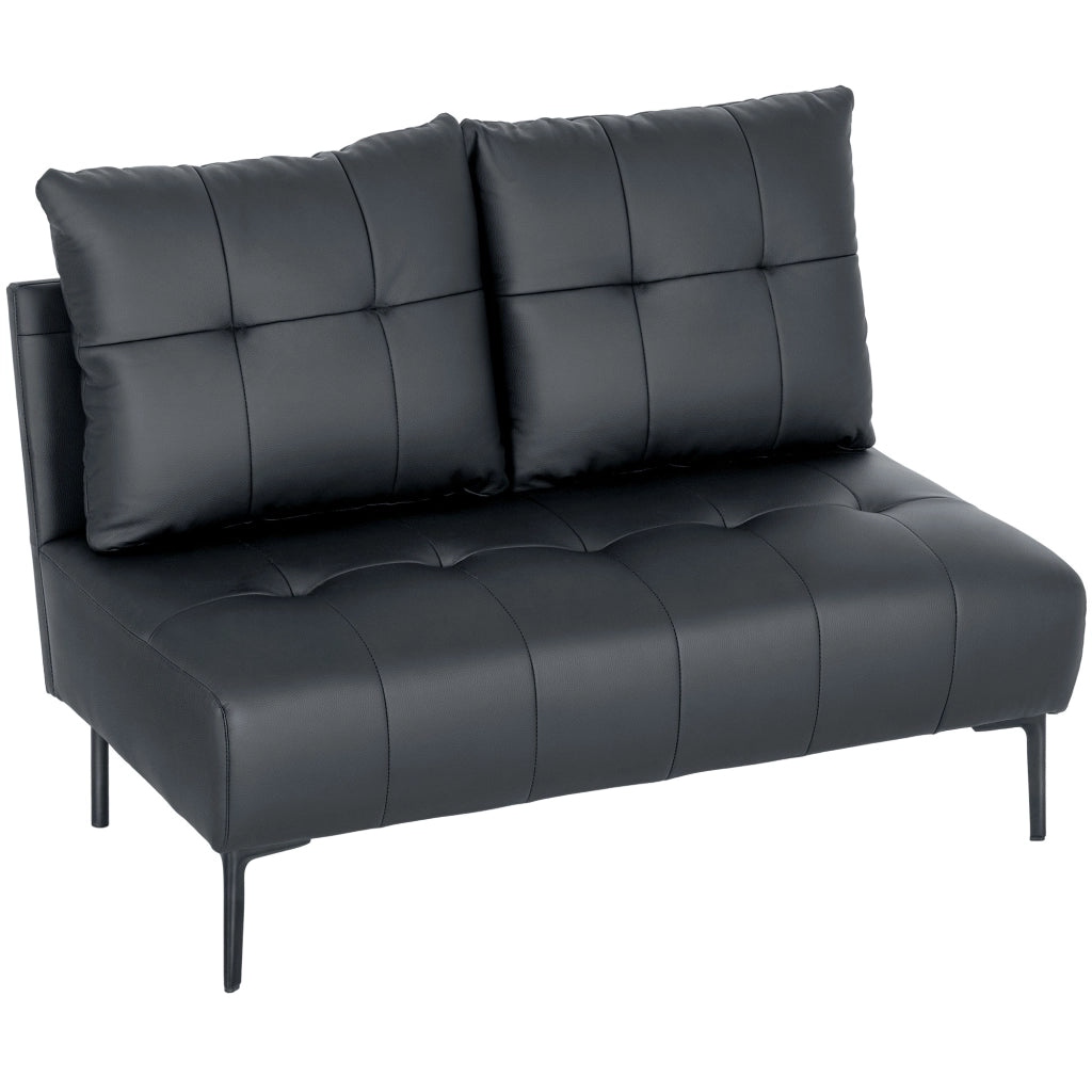 Divano 2 Posti in Finta Pelle Senza Braccioli e Trapuntato a Bottoni, 115x73x83 cm, Nero