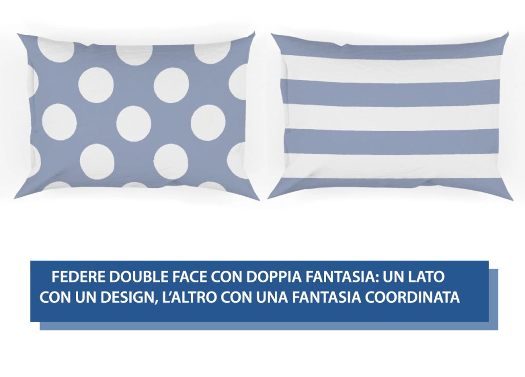 Completo Lenzuola Letto In 100% Cotone Made Italy Disegno Pois - Maxi - Azzurro