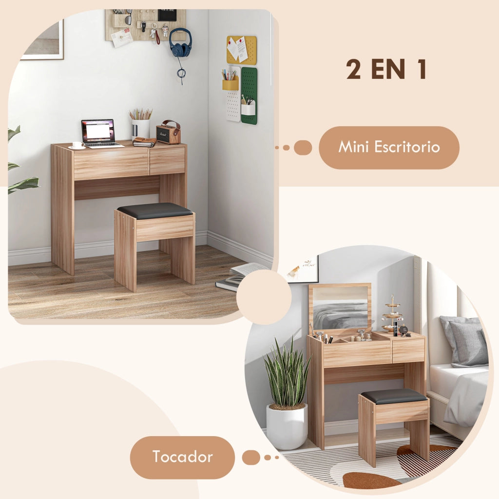 Cassettiera per Trucco con Specchio e Taburete ¨C zephmum ¨C Bianco 80x40x79 cm