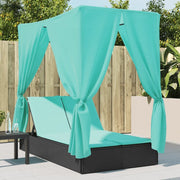 Lettino Prendisole con Tetto e Tende Nero in Polyrattan 368080