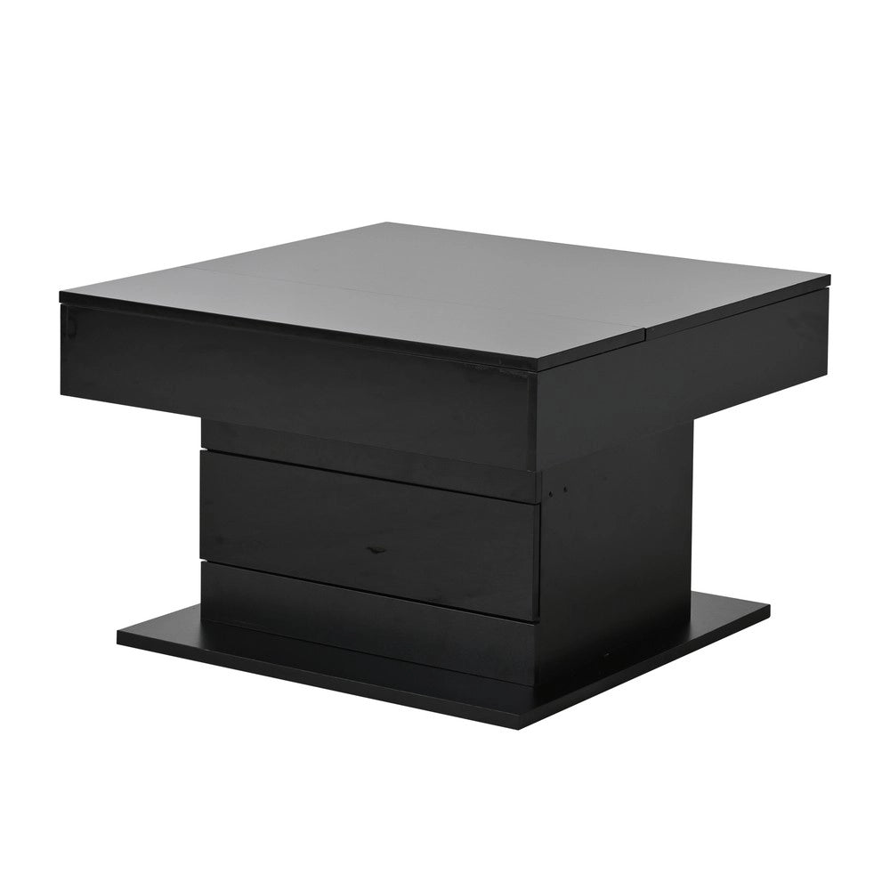 Tavolino da Caff¨¨ con Cassetto e Piano Rotante ¨C MINIMAL ¨C Nero Lucido 70x70x45