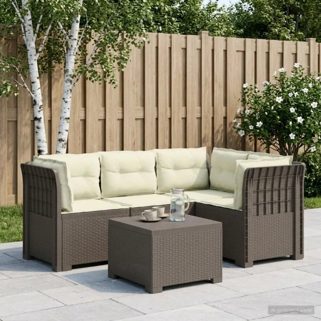 Divano da giardino 4 posti con cuscini aspetto rattan PP 3444026