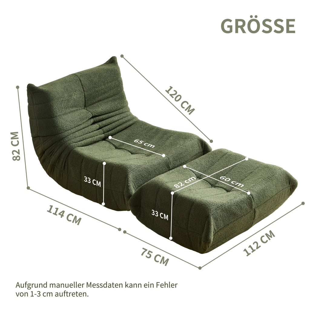 DIVANO RELAX 112 x 189 x 82 cm Tessuto Teddy Verde
