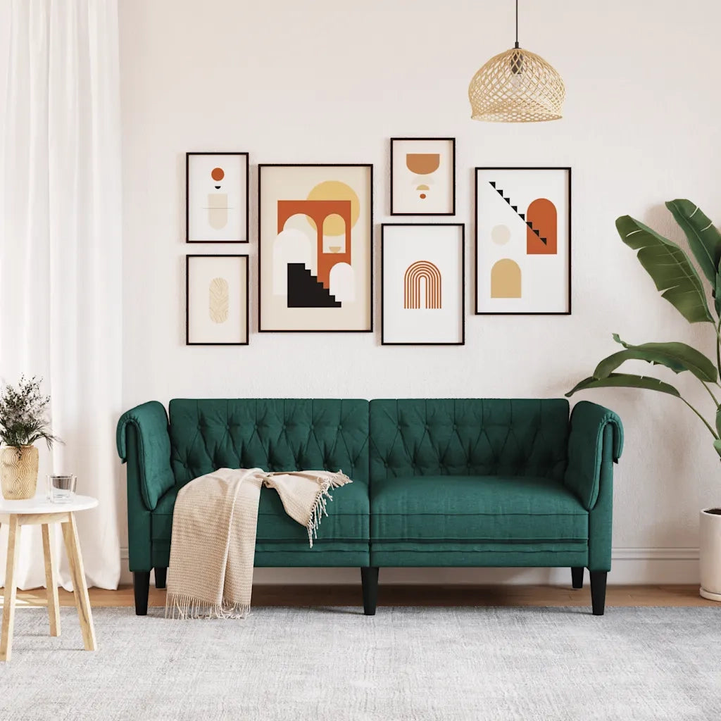 Divano Chesterfield a 2 Posti Verde Scuro in Tessuto 372551