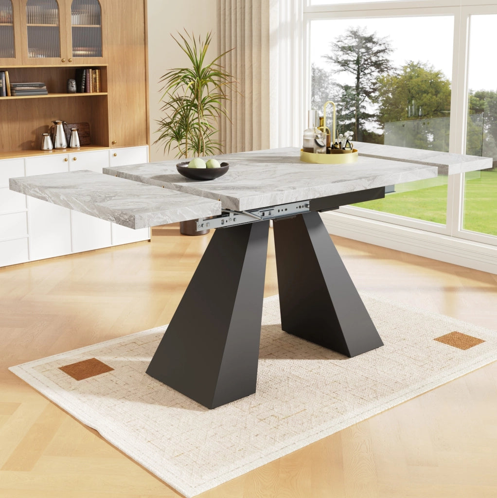 Tavolo da pranzo allungabile 99-159x74x77 cm; MDF e metallo; nero e grigio