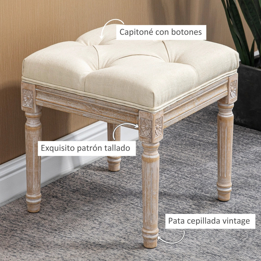 Pouf con Seduta Imbottita e Gambe in Legno ¨C Zephmum ¨C 40x40x43 cm Beige