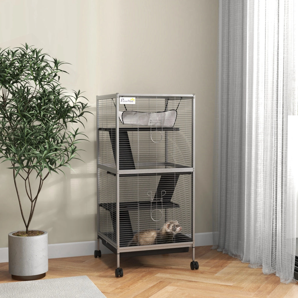 Gabbia per Animali Domestici con Ruote ¨C zephmum ¨C Grigio 52x52x113,5cm