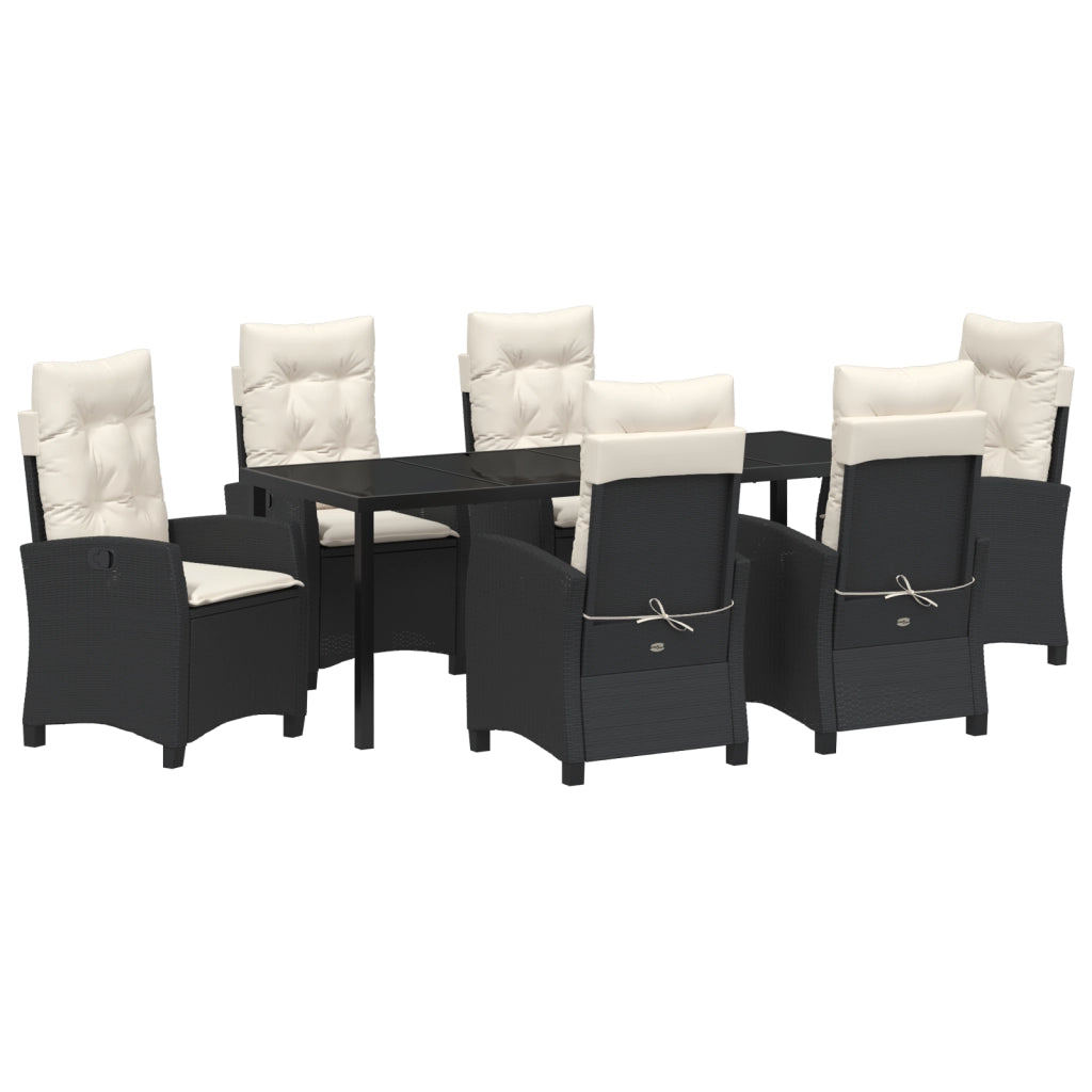 Set da Pranzo da Giardino 7 Pezzi con Cuscini Nero Polyrattan