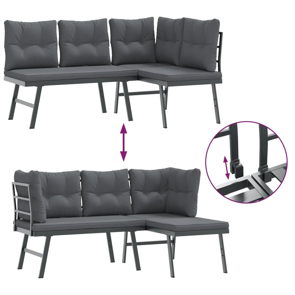 Panche Giardino | Panca da Giardino con Cuscini 2 pz Nere Acciaio Verniciato Polvere