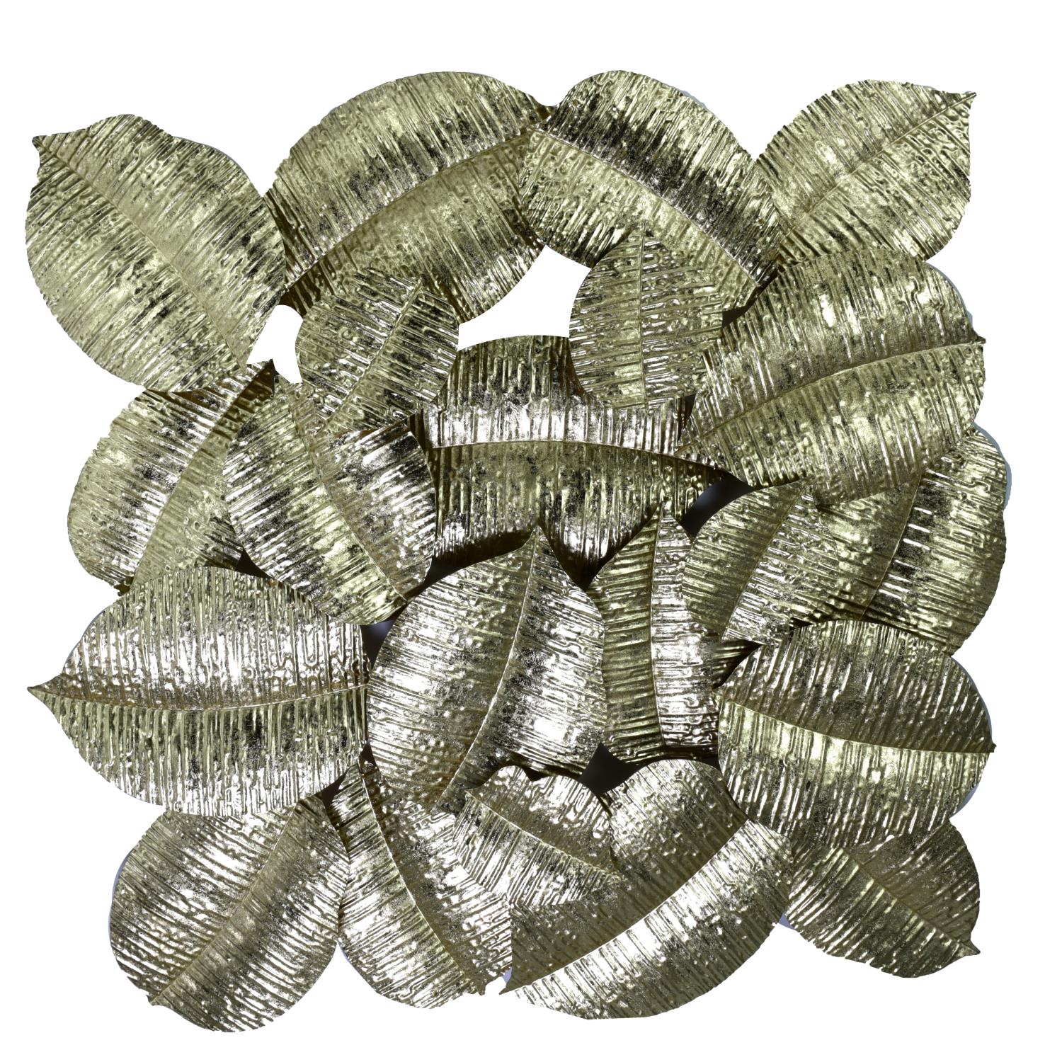 Pannello Decorativo da Parete Foglie 88,9x7,6x85,7 cm in Metallo Oro