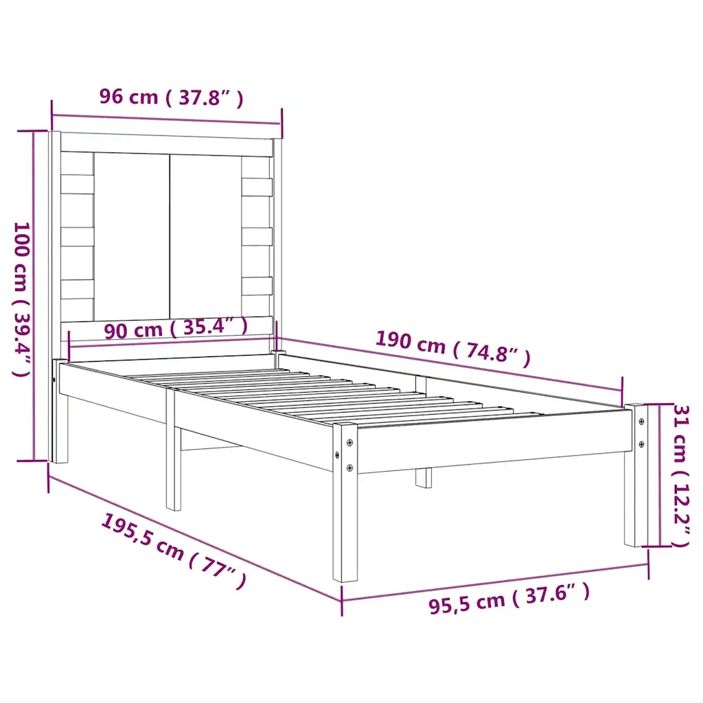 Giroletto-Struttura Letto in Legno Massello 90x190 cm Single 837964