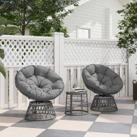 Set da Giardino da 3 Pezzi con 2 Poltrone Girevoli e 1 Tavolino Basso Rotondo, in Poliestere e Rattan PE, Grigio