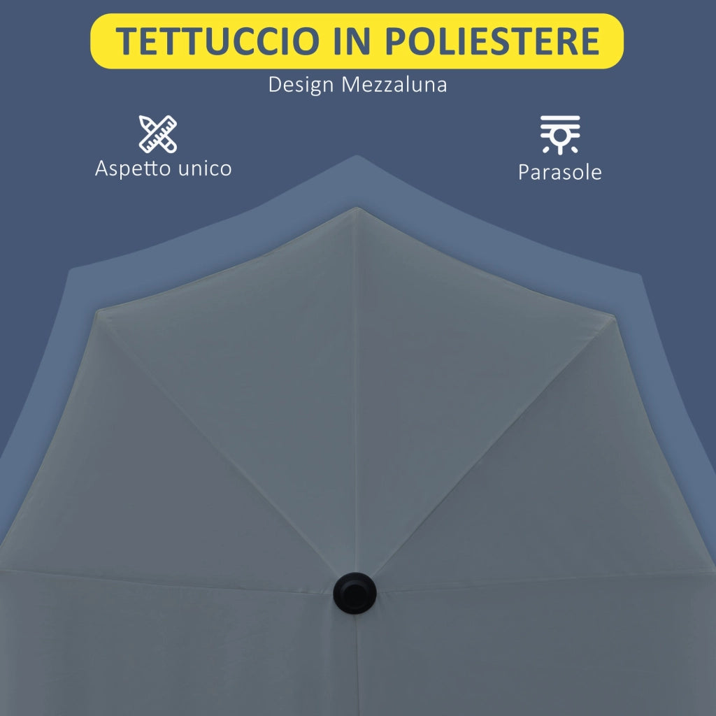 Ombrellone Semicircolare 200x190x240 cm con Tettuccio Anti UV Grigio