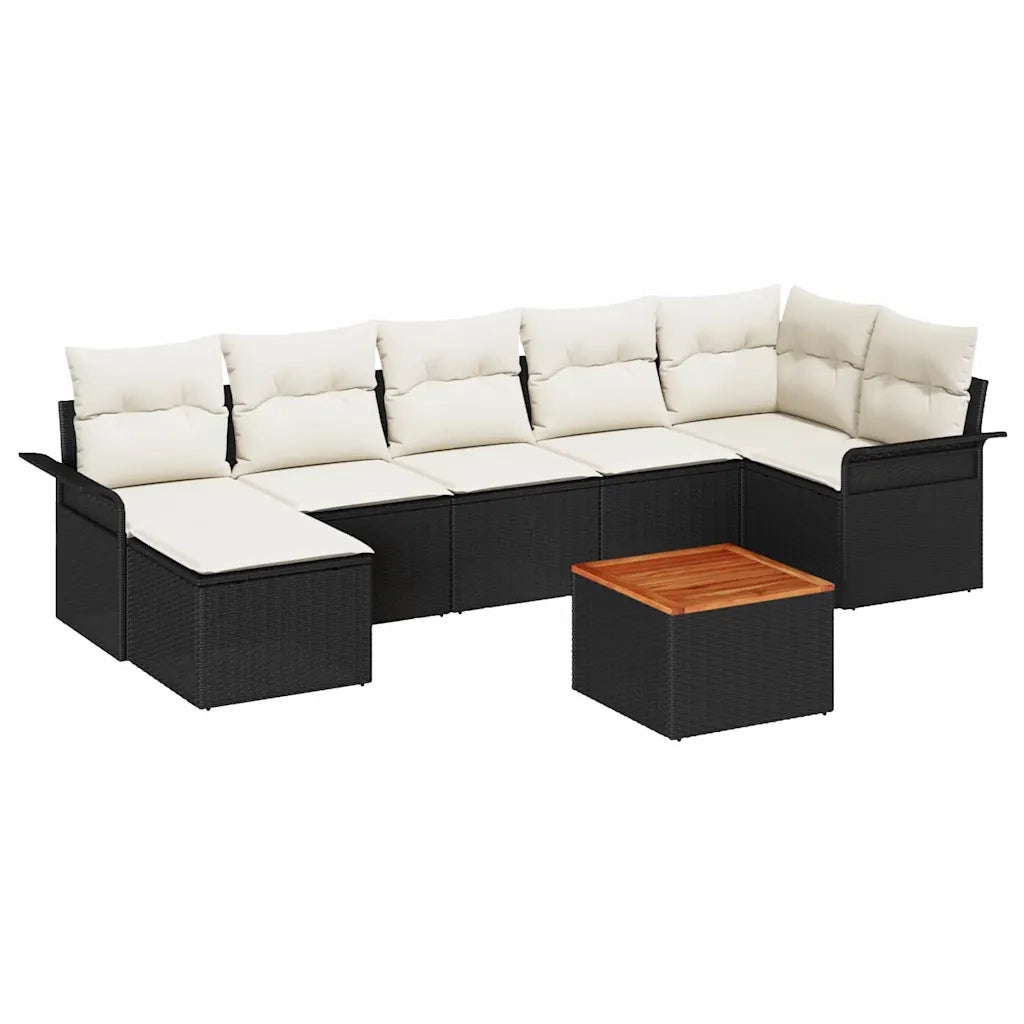 Set Divano da Giardino 8 pcs Nero e Crema polyrattan 3356024