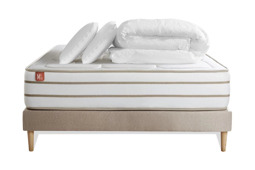 Pacchetto letto completo - Materasso 140x190cm + Box spring con doghe (kit) + 2 cuscini + Piumino - Le Douillet