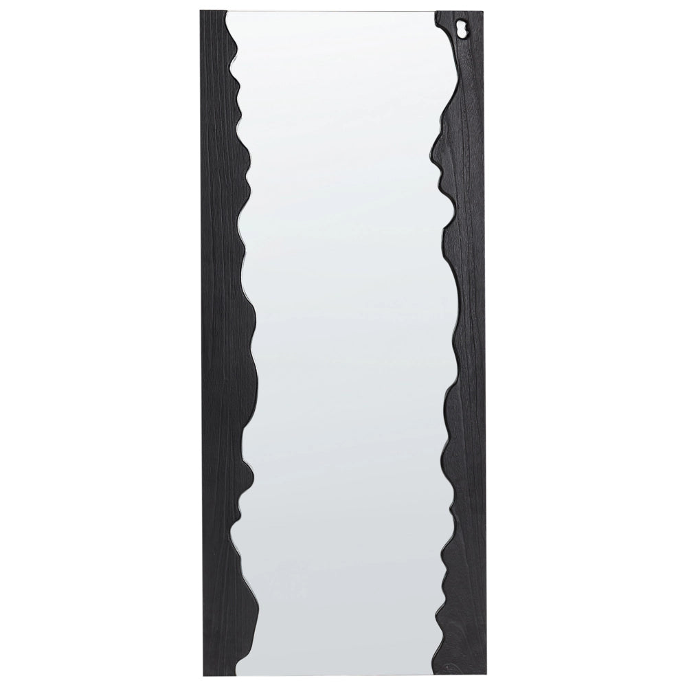 Specchio da parete nero con cornice in legno di Paulownia, vetro 175 x 75 cm, pezzo decorativo irregolare montato a parete, stile moderno