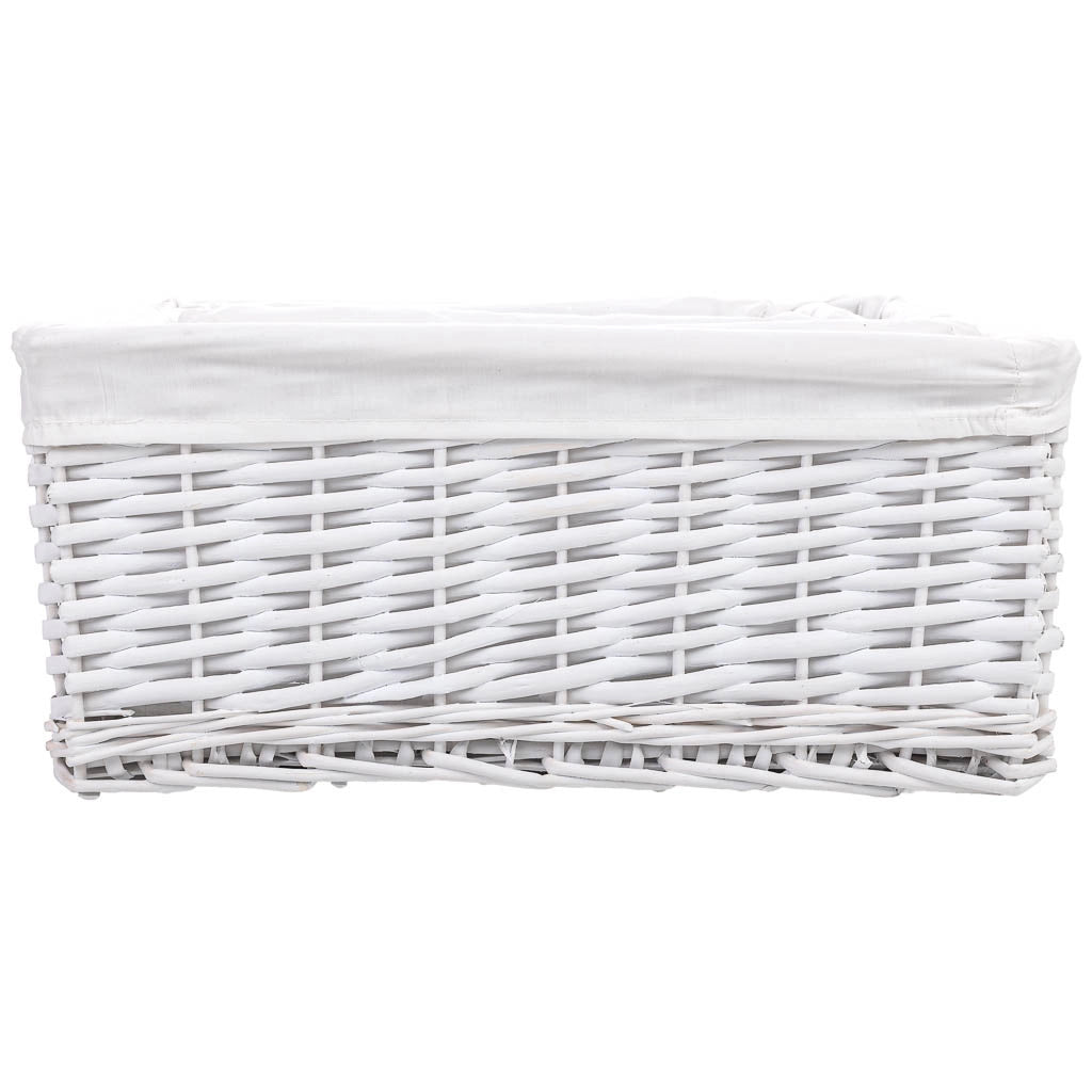 Set di 3 cestini in vimini bianchi: A: 40x28x18 cm, B: 35x23x16 cm, C: 28x18x14 cm