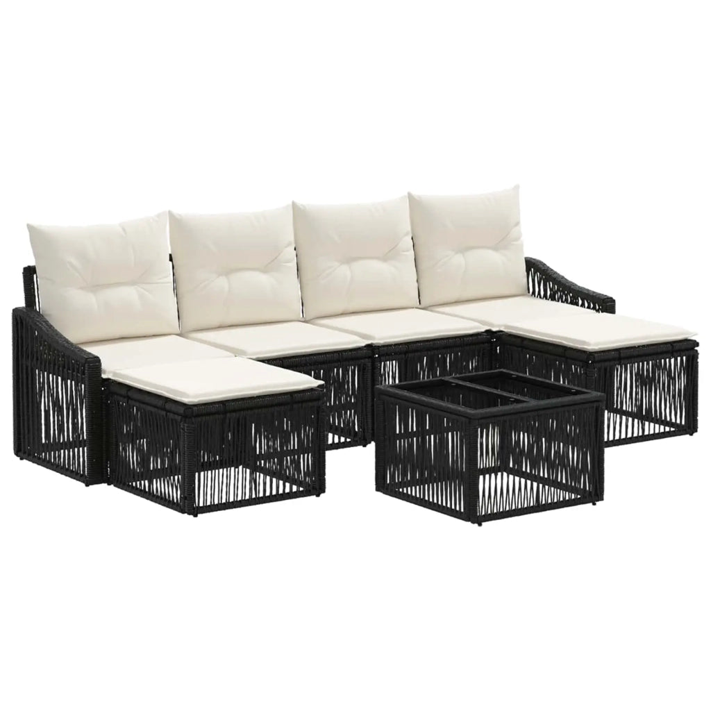 Set Divano da Giardino 7 pcs Nero polyrattan