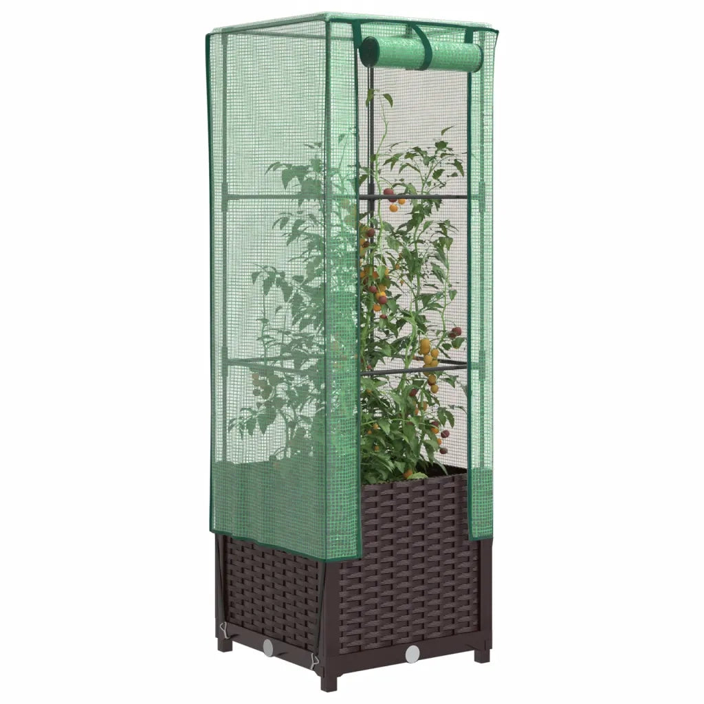 Fioriere | Cassetta per fiori | Letto Rialzato con Copertura Serra Effetto Rattan 40x40x139 cm