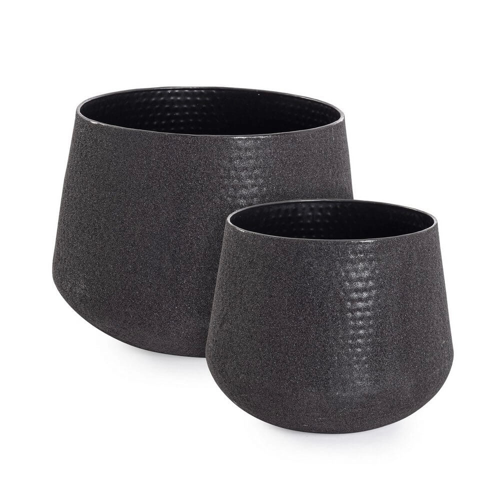 Set di 2 Porta Vaso in Metallo Lavorato Artigianalmente Basso - FRESH