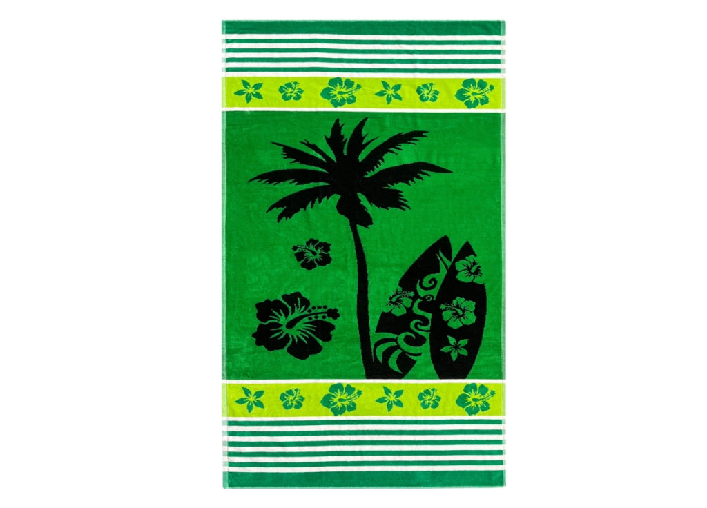 Telo Mare Jacquard Spugna Asciugamano Spiaggia Disegno Palm Beach - Telo Mare - Verde D3