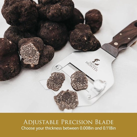 Truffel sniderelettrico - palissandergreep - lemmet regolabile - acciaio inossidabile - per truffe - verdure - aglio - cioccolato - funghi