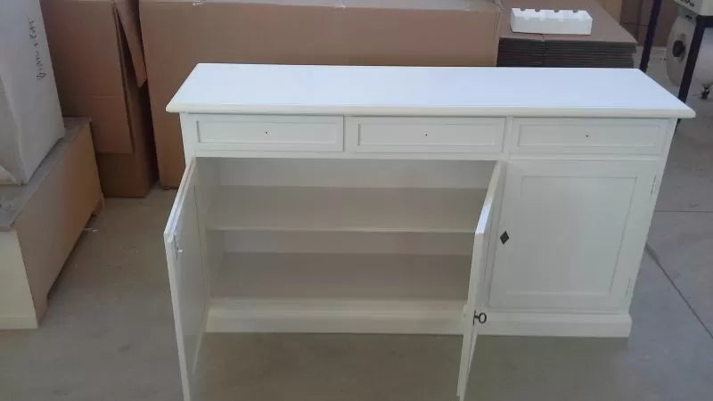 Madia credenza arte povera 3 porte legno bianco 156x42x85 (1382) - Mobili 2G