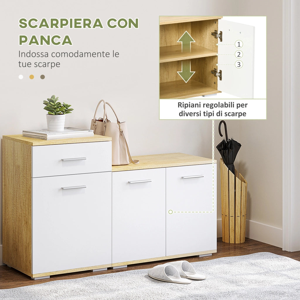 Set Ingresso 3 in 1 Appendiabiti Muro Specchio Scarpiera Panca ¨C Xylo ¨C Legno