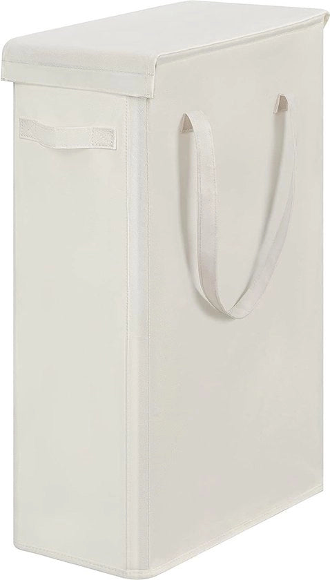 Waschista con coperchio, 58 L, lavatrice alta stretta, ventilata, pieghevole, lavatrice alta stretta, grande contenitore di stoccaggio, cassetto per rifiuti di abbigliamento, camera da letto, beige.